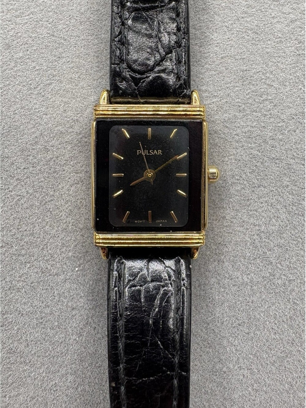Vintage Pulsar By Seiko V701-X043 Women’s Black Dial Gold Tone Quartz Watch